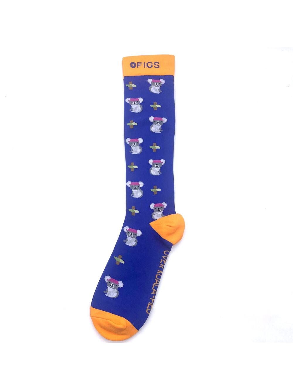 1 Pair FIGS Compression 'Koala' Blue & Yellow Socks Size Large